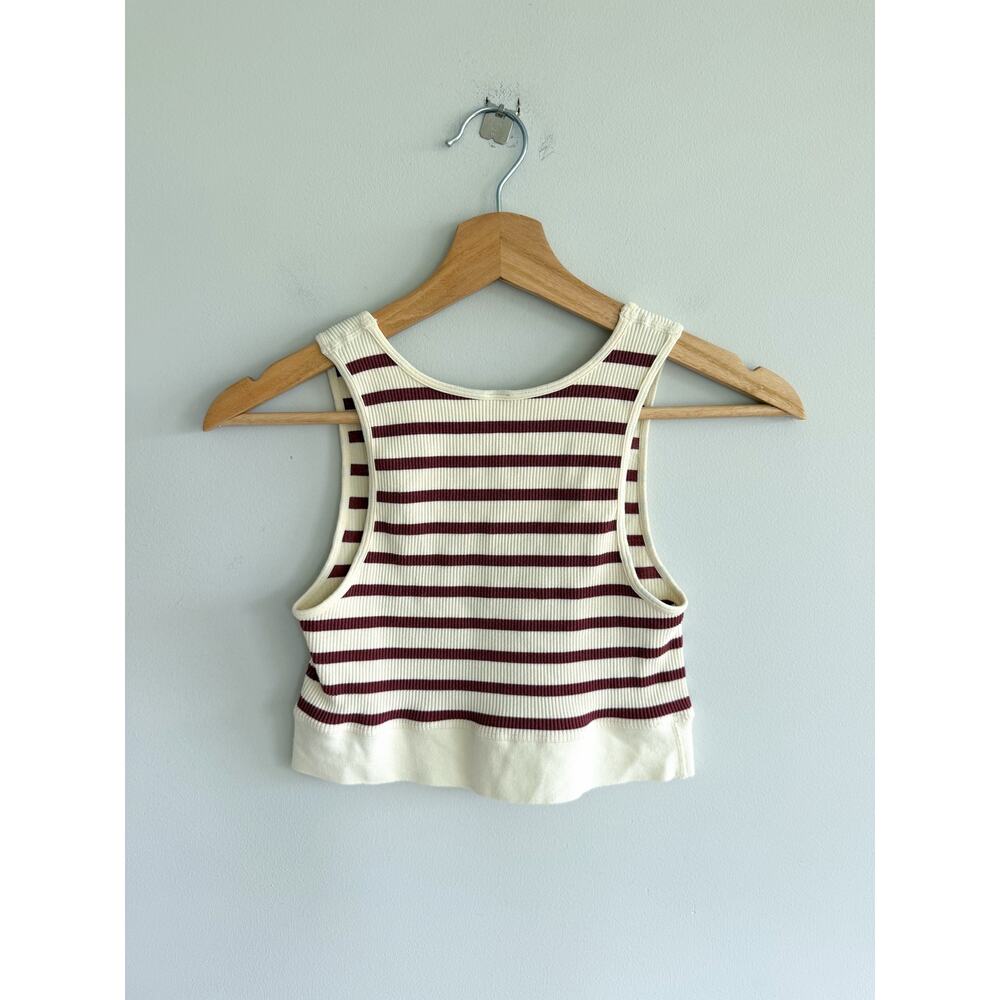 By Together Striped Pattern Ribbed Knit Cropped Tank Top Cream Rust M - Picture 2 of 5